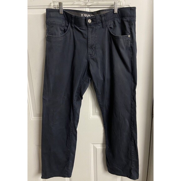 Izod Support Flex Pants Mens 36 x 30 Navy Blue Chino Casual Slacks - Picture 2 of 6